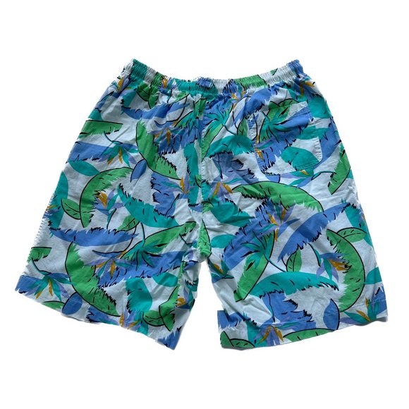 Vintage Esthete Top & Shorts Mens S Womens L Green Blue Tropical Print Cotton - Picture 5 of 7